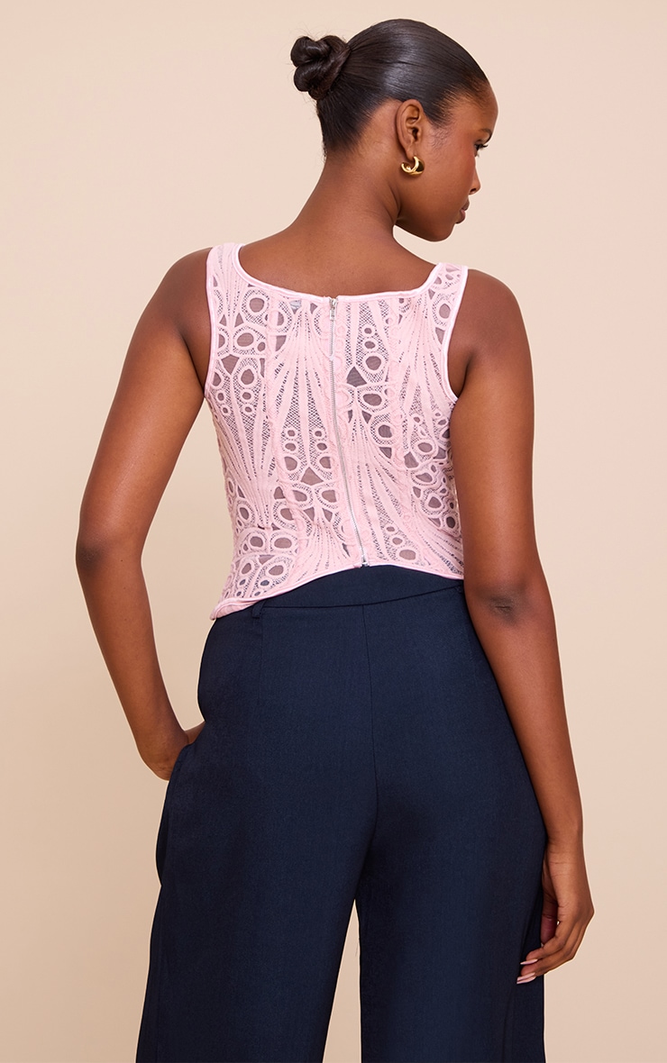 Pale Pink Textured Sheer Floral Square Neck Corset image 2