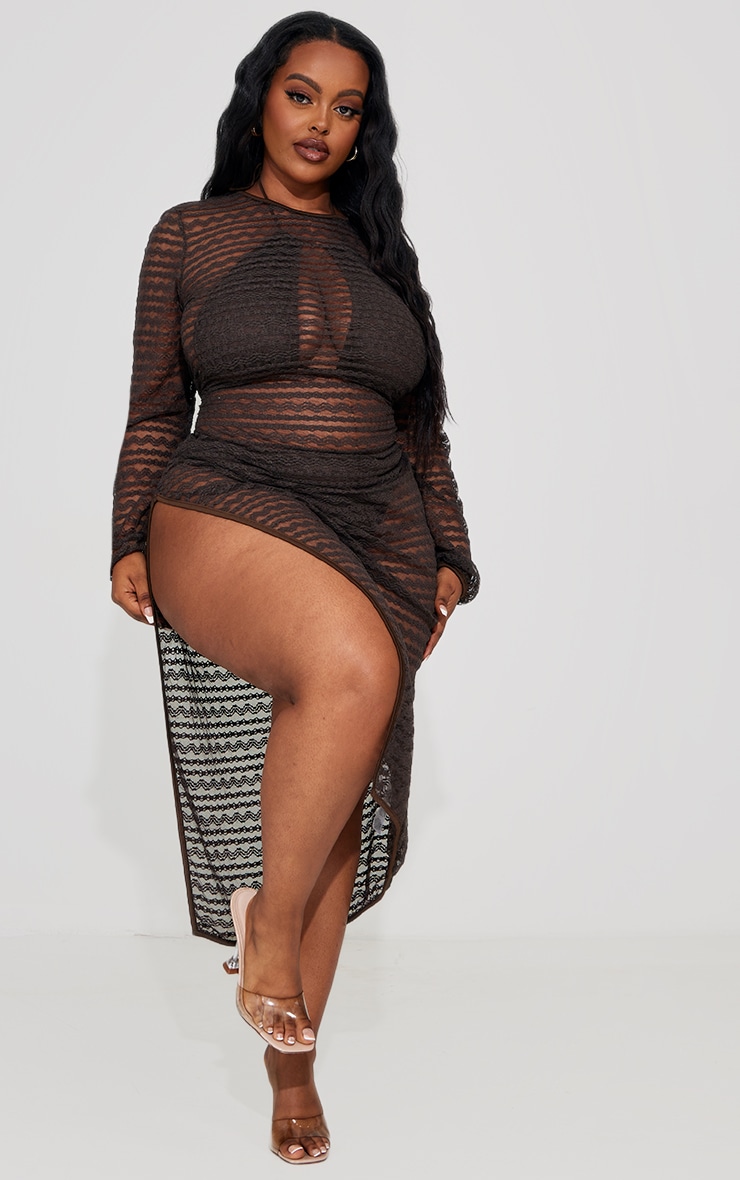 Plus Chocolate Lace Mesh Maxi Beach Dress image 3