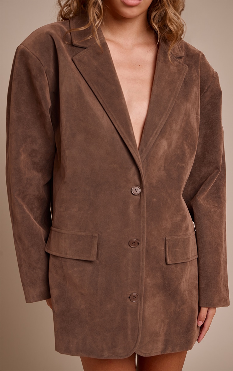 Chocolate Faux Suede Structured Blazer Dress image 4