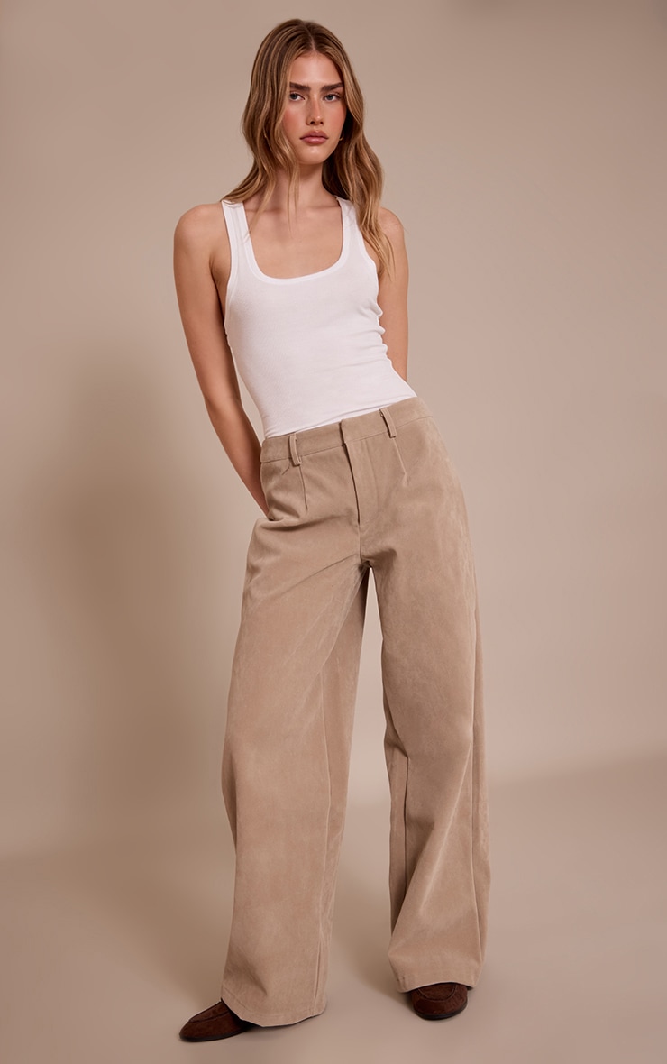 Sand Faux Suede Straight Leg Pants image 1