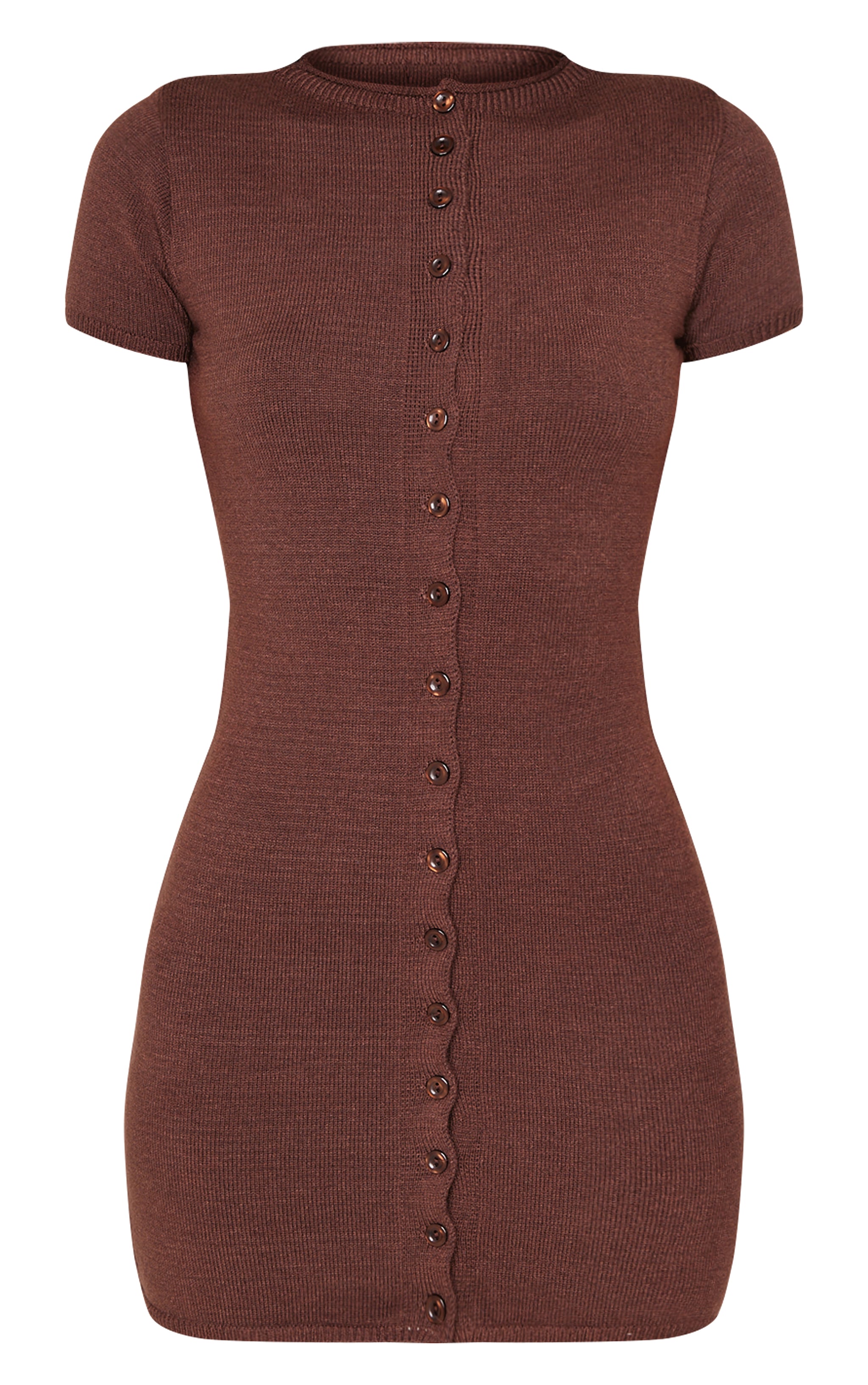 Chocolate Soft Knit Button Through Mini Dress image 5