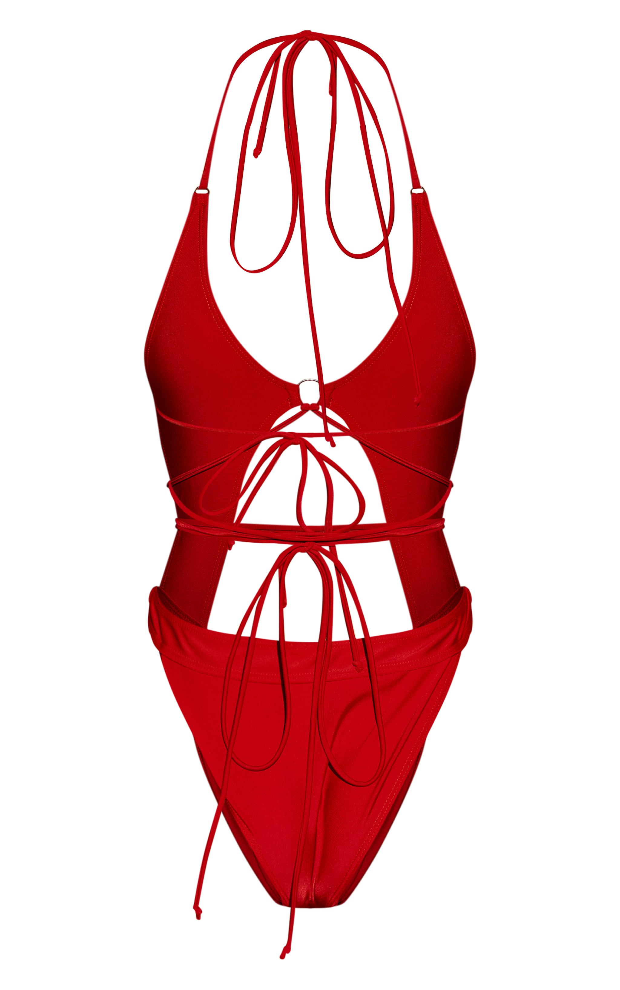 Red Cut Out Tie Waist Swimsuit image 2