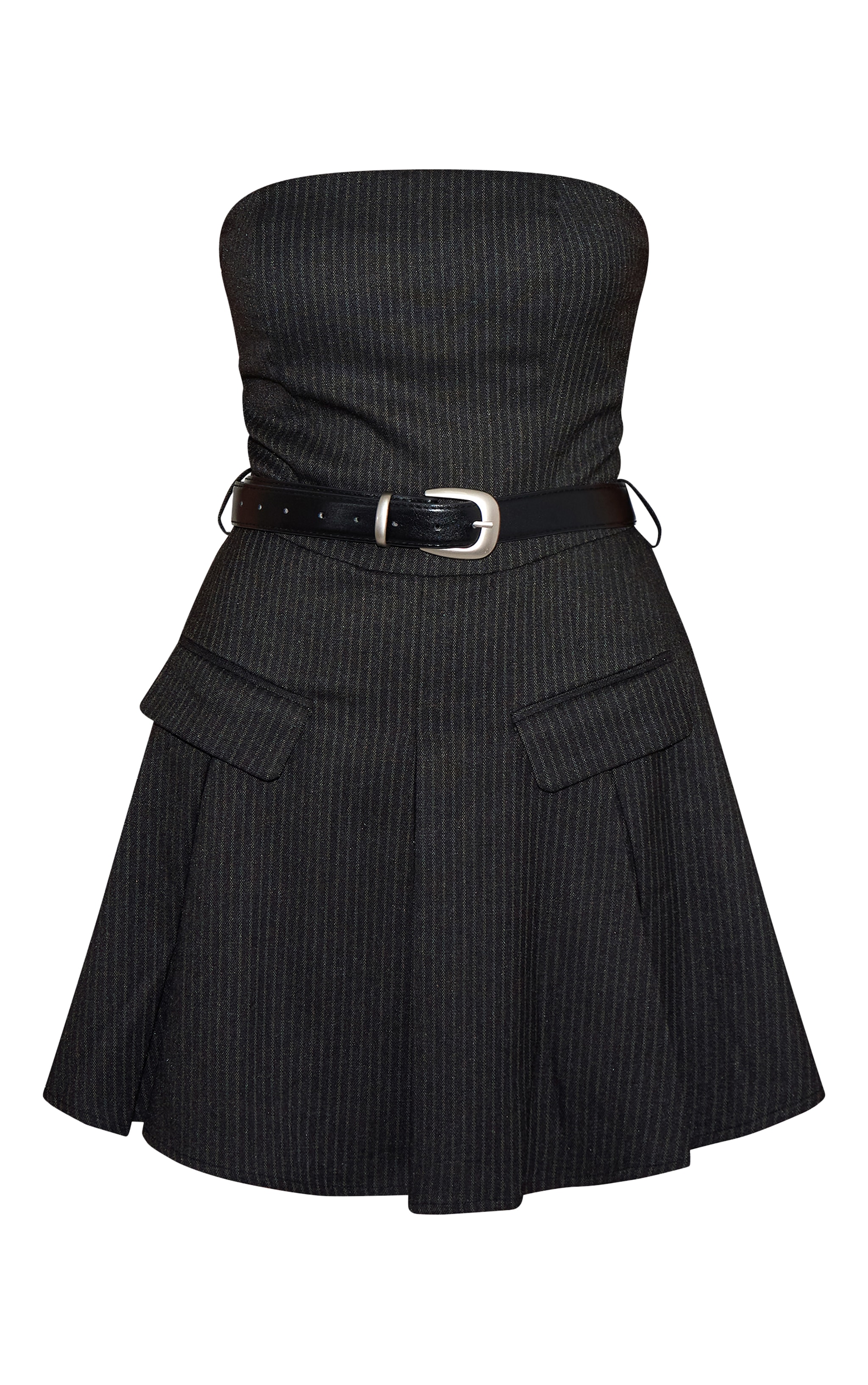 Robe droite bandeau ceinturée à rayures fines noires image 5