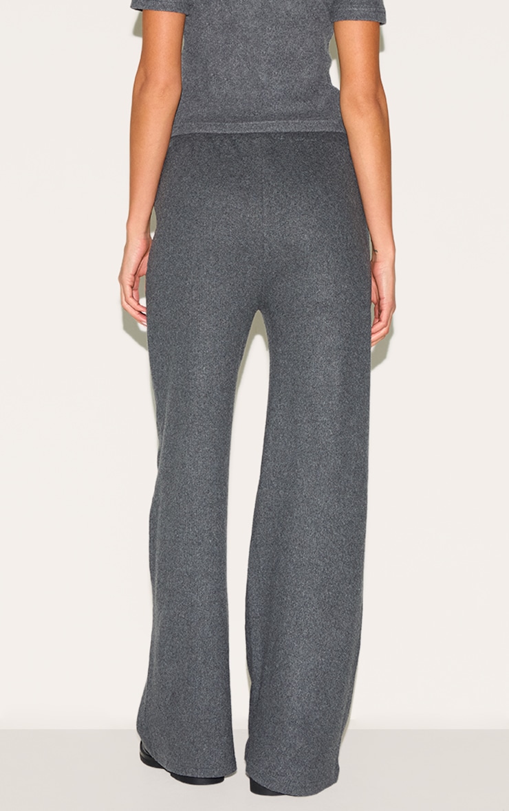 Charcoal Brushed Rib Button Up Detail Straight Leg Pants image 3