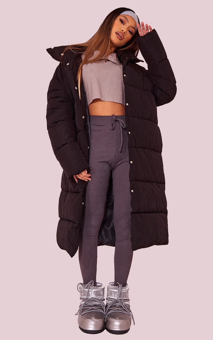 Charcoal Grey Rib Drawstring Waist Leggings