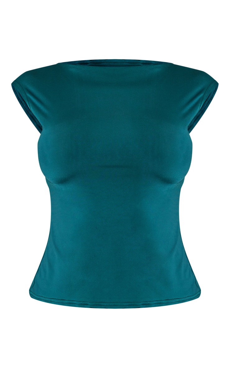 Dark Green Slinky Open Back Cap Sleeve Longline Top image 5