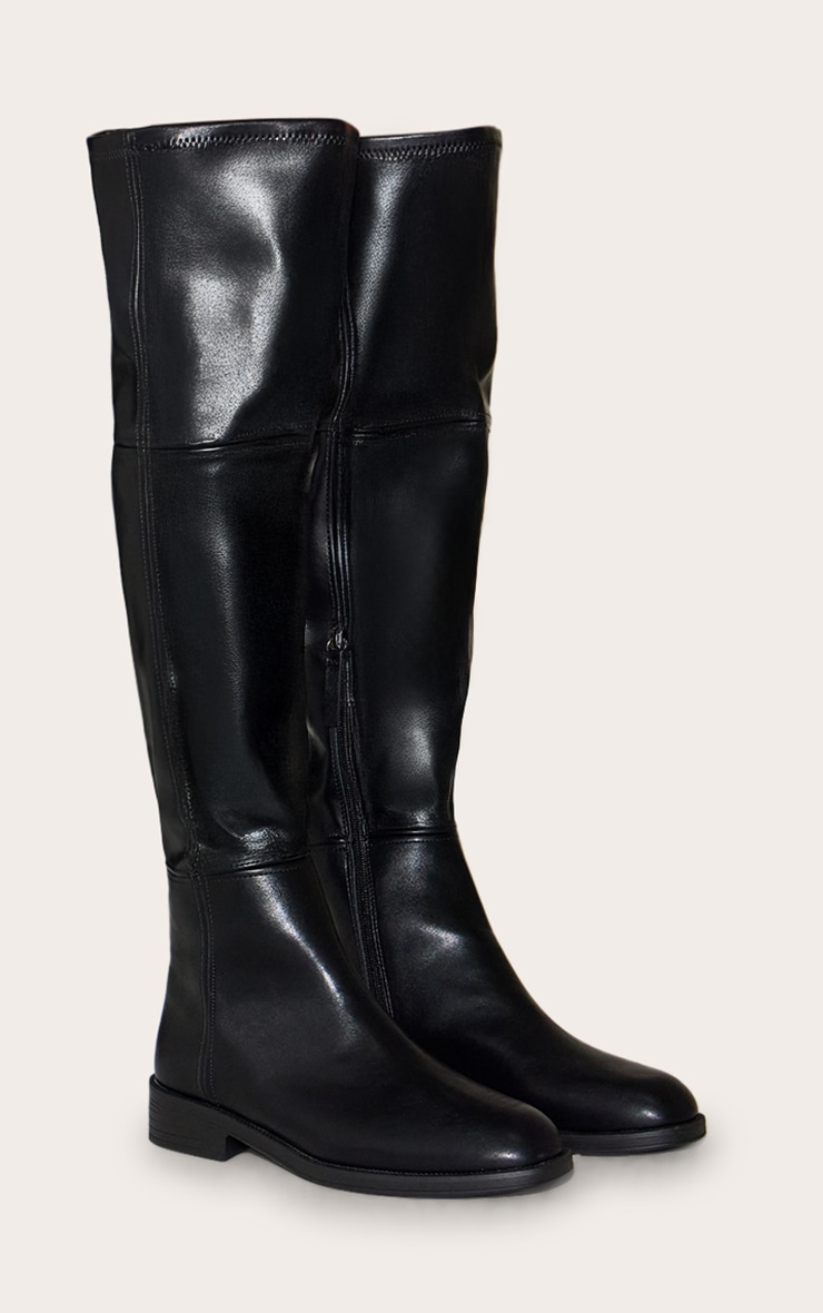 Black PU Round Toe Riding Knee High Boot image 3