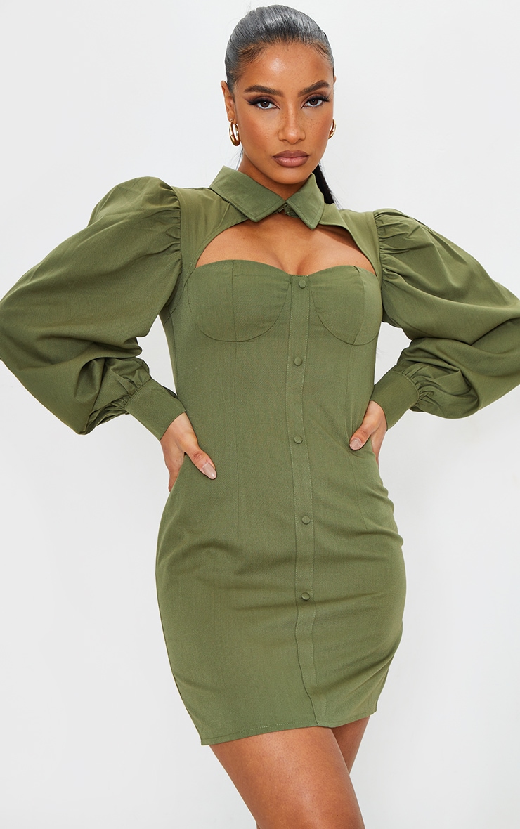 Khaki Cut Out Bust Detail Bodycon Dress
