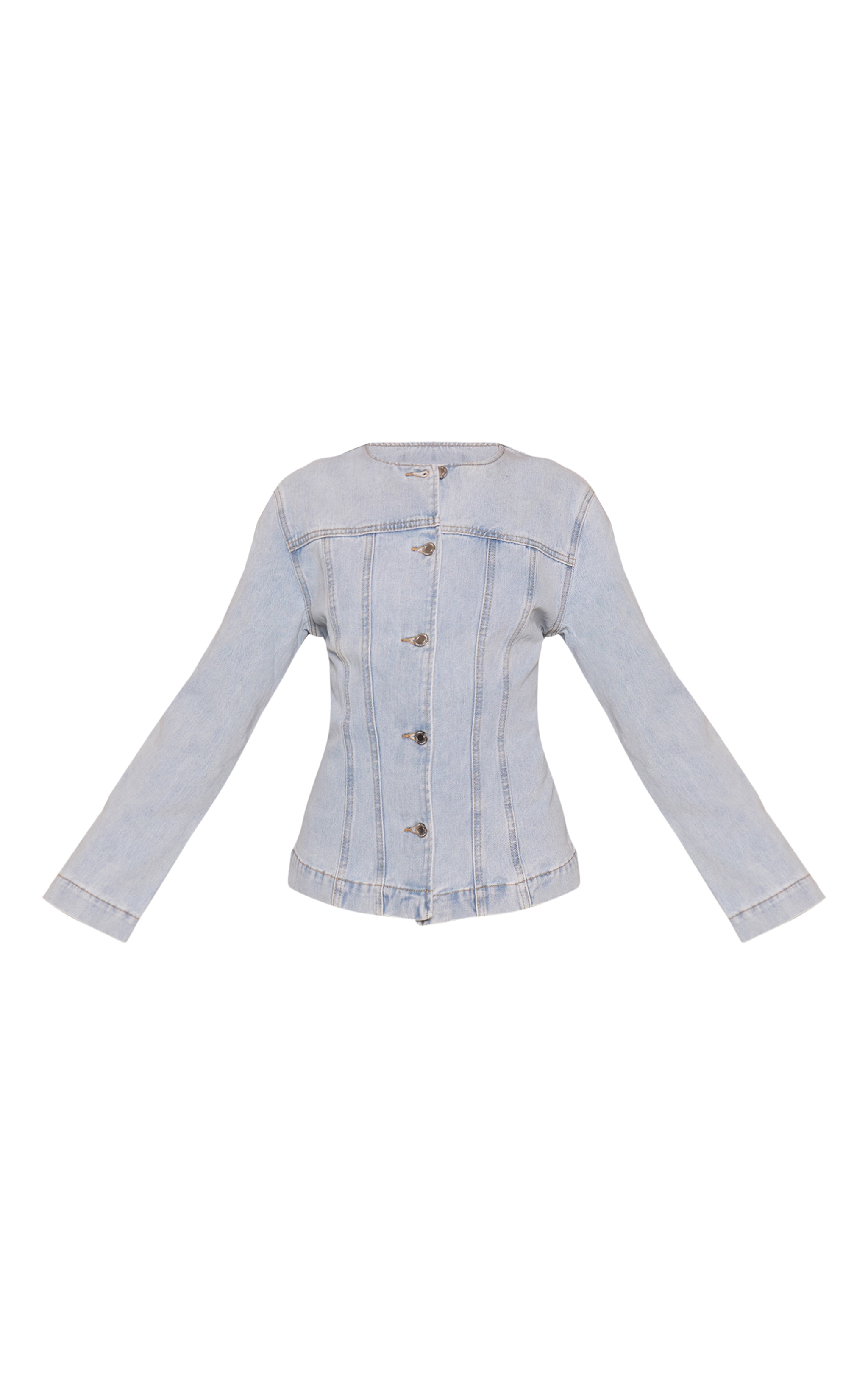 Light Blue Cinched Long Sleeve Denim Jacket image 5