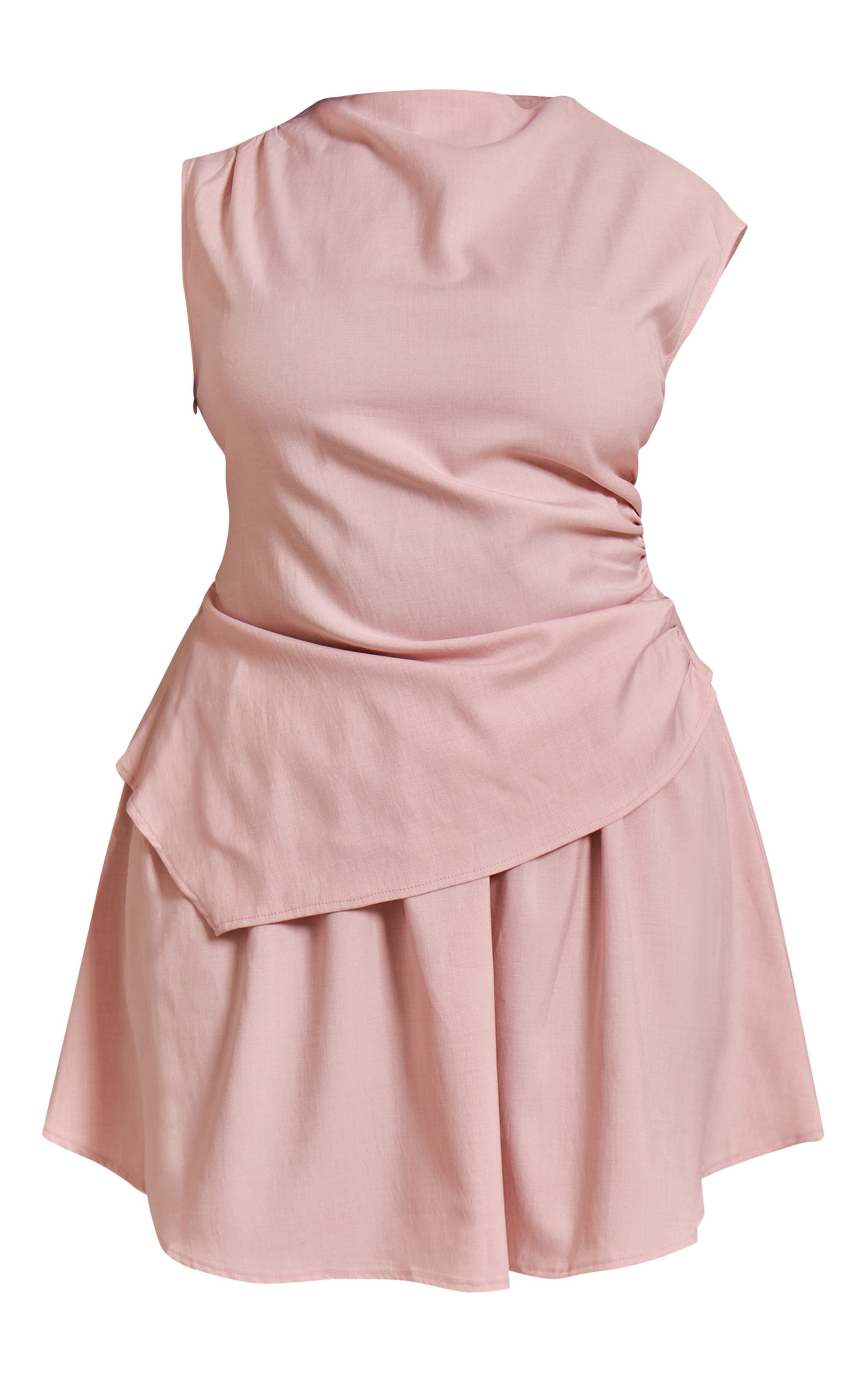 Plus Blush Woven Boat Neck Ruched Detail Shift Dress image 5