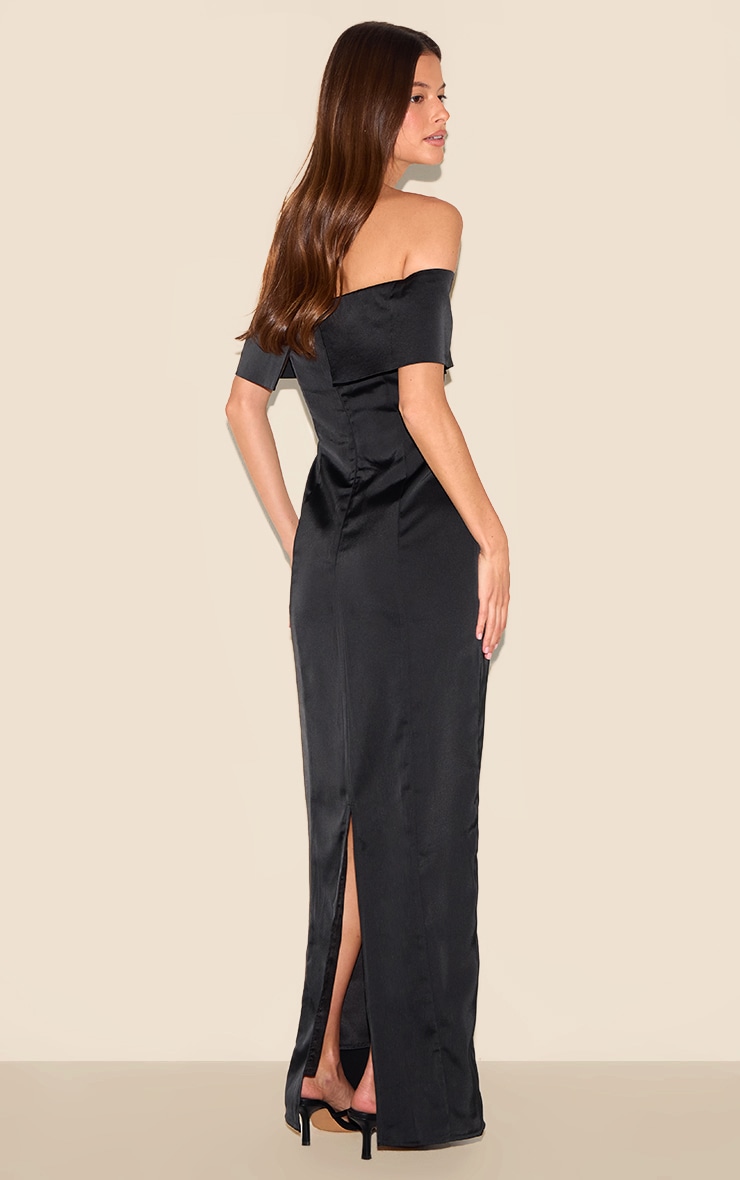 Black Bridesmaid Bardot Fold Over Sleeveless Maxi Dress image 2