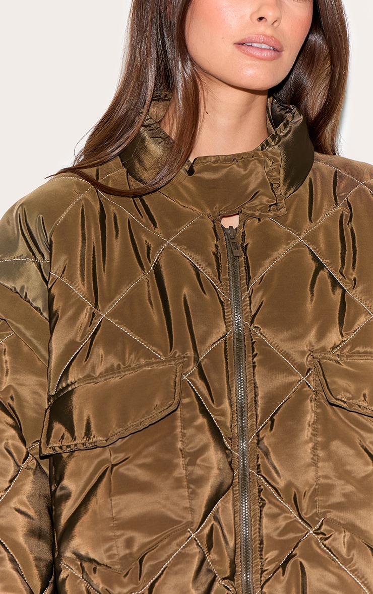 Khaki Cropped Quilted Jacket image 4