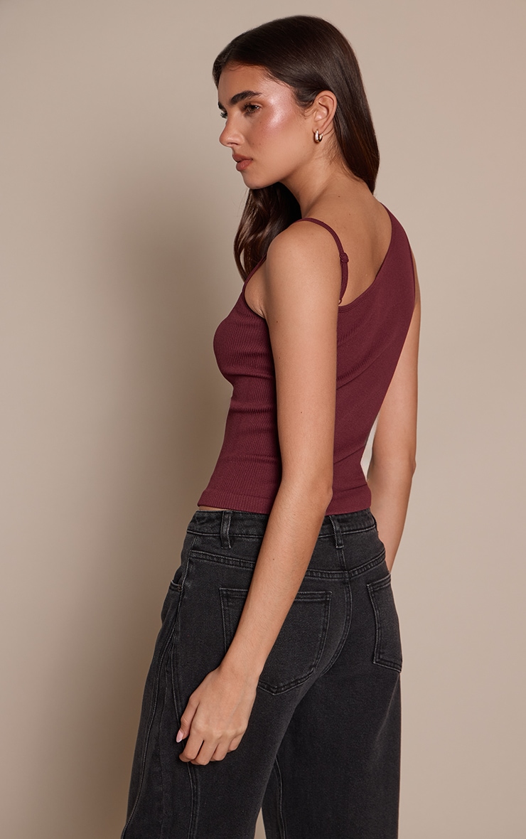 Wine Snatched Rib Strap Detail Vest Top  image 2