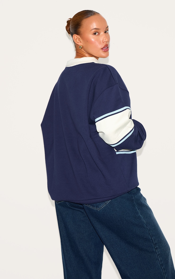 Plus Sweat deluxe bleu marine brodé "New York" à col contrastant image 2