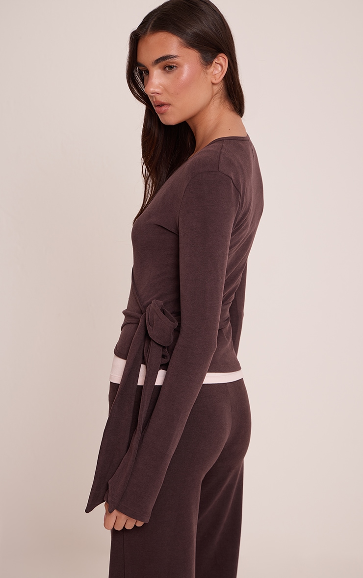 PLT Chocolate Soft Cotton Wrap Front Yoga Top image 2