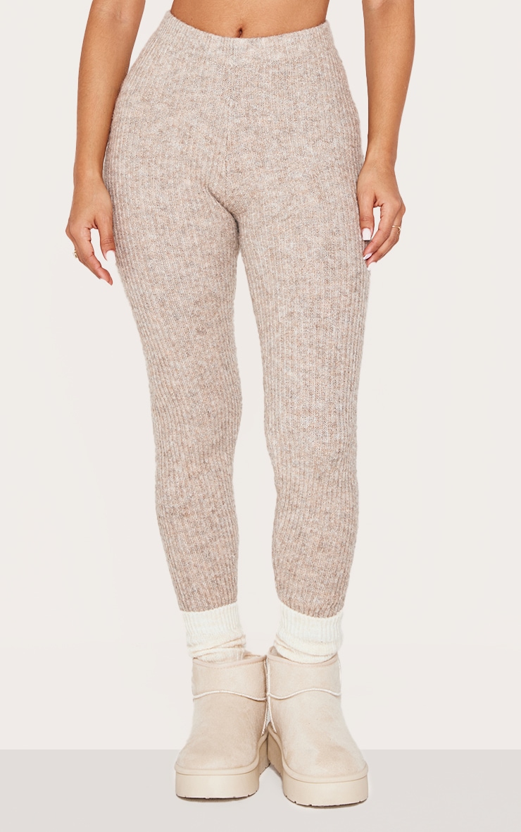 Petite Taupe Rib Knit Leggings image 2