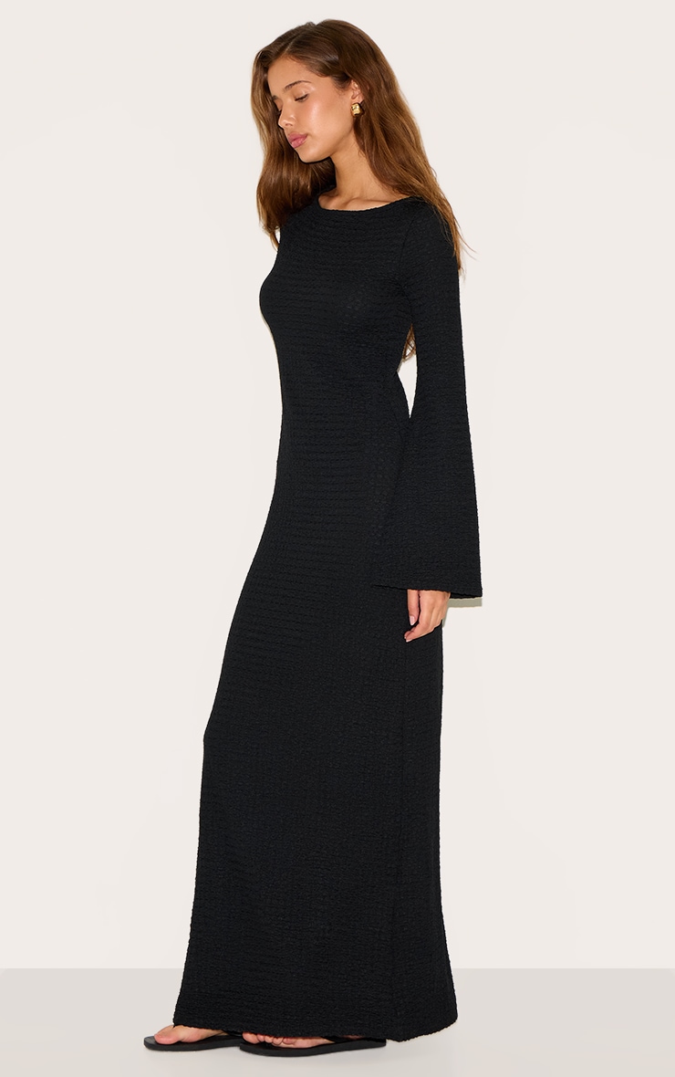 Black Textured Long Sleeve Bodycon Maxi Dress image 3