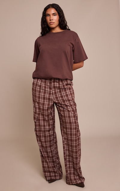 Shape Chocolate Tartan Buckle Cargo Wide Leg Pants