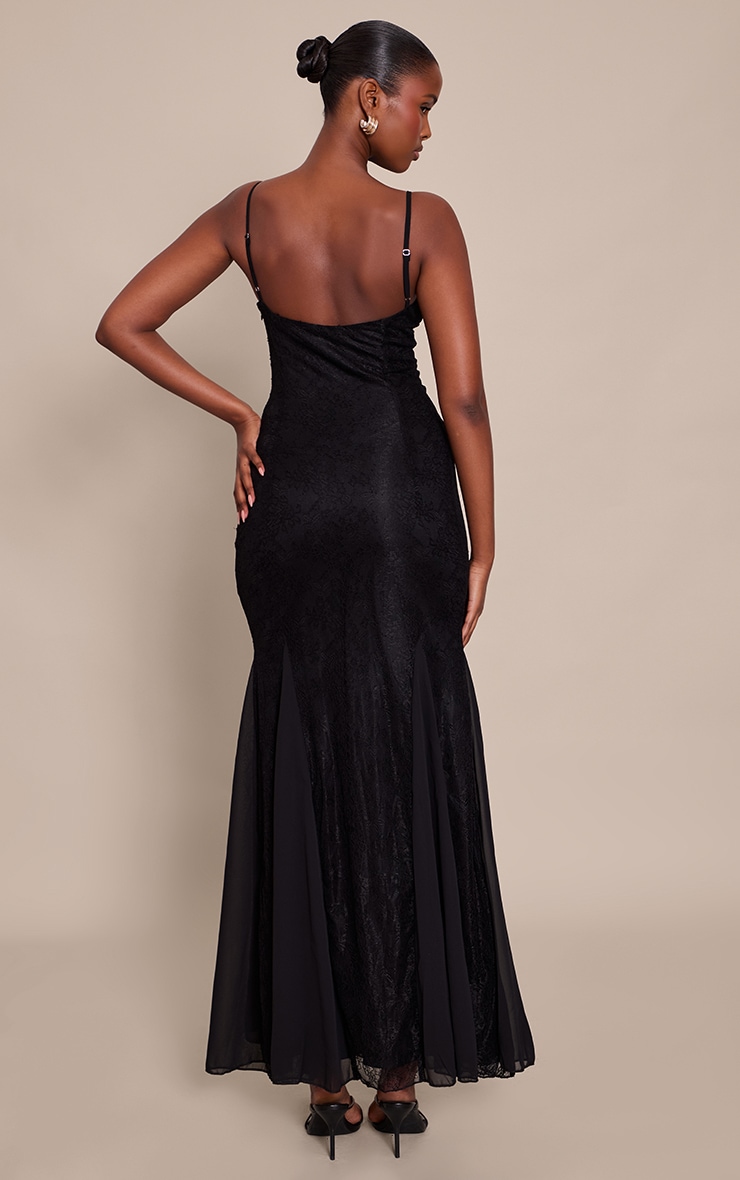 Black Lace Godet Detail Maxi Dress image 2