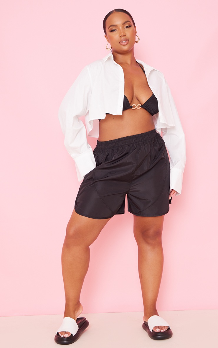 Plus Black Nylon Seam Detail Shorts image 1