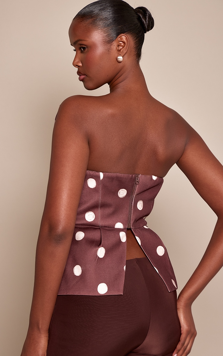 Chocolate Polka Dot Premium Woven Peplum Bandeau Top image 2