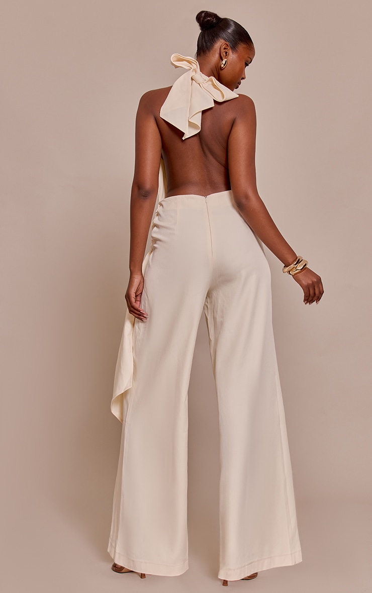Buttercream Woven Halterneck Wrap Detail Wide Leg Jumpsuit image 2