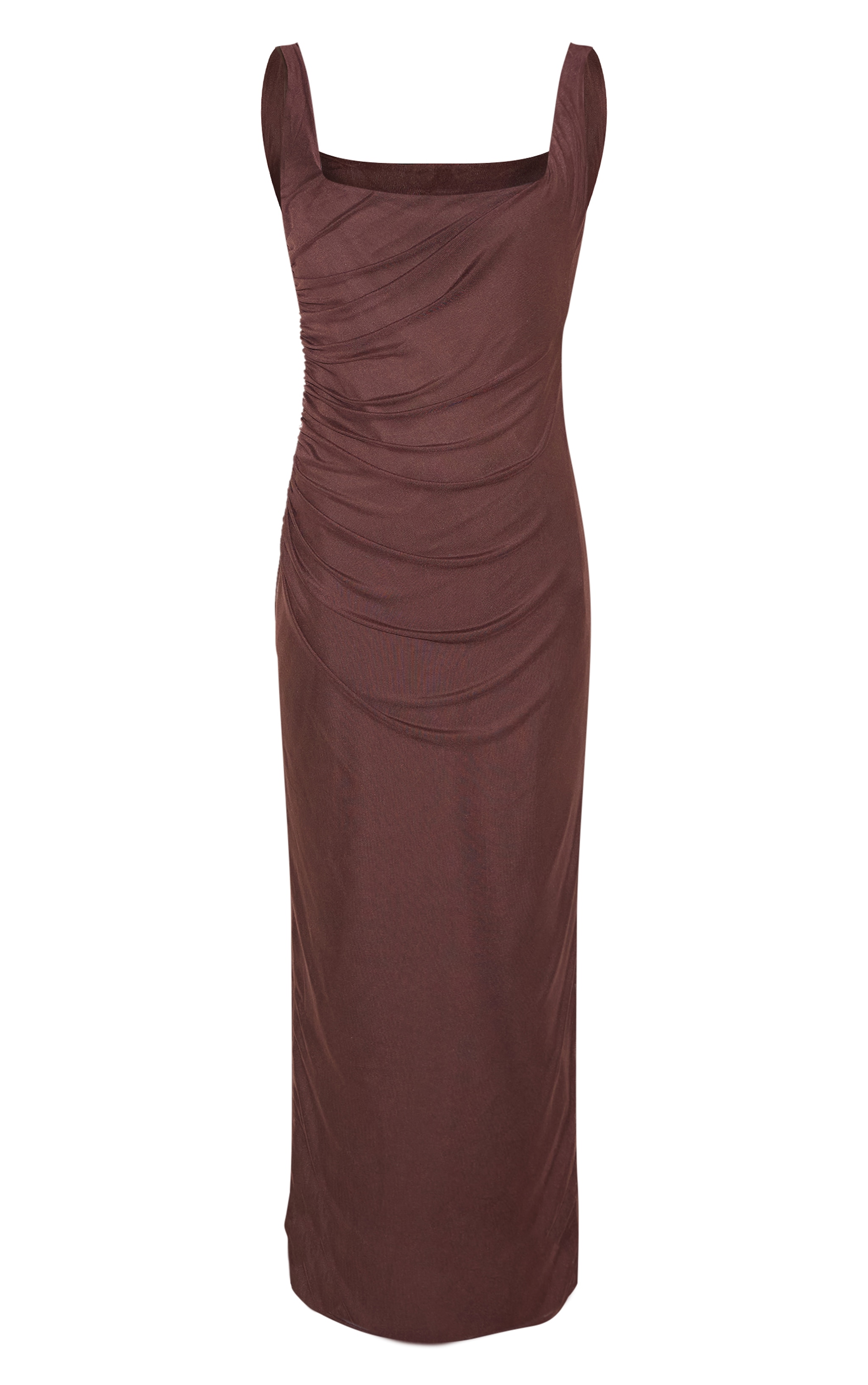Plus Chocolate Double Layer Mesh Square Neck Ruched Midaxi Dress image 5