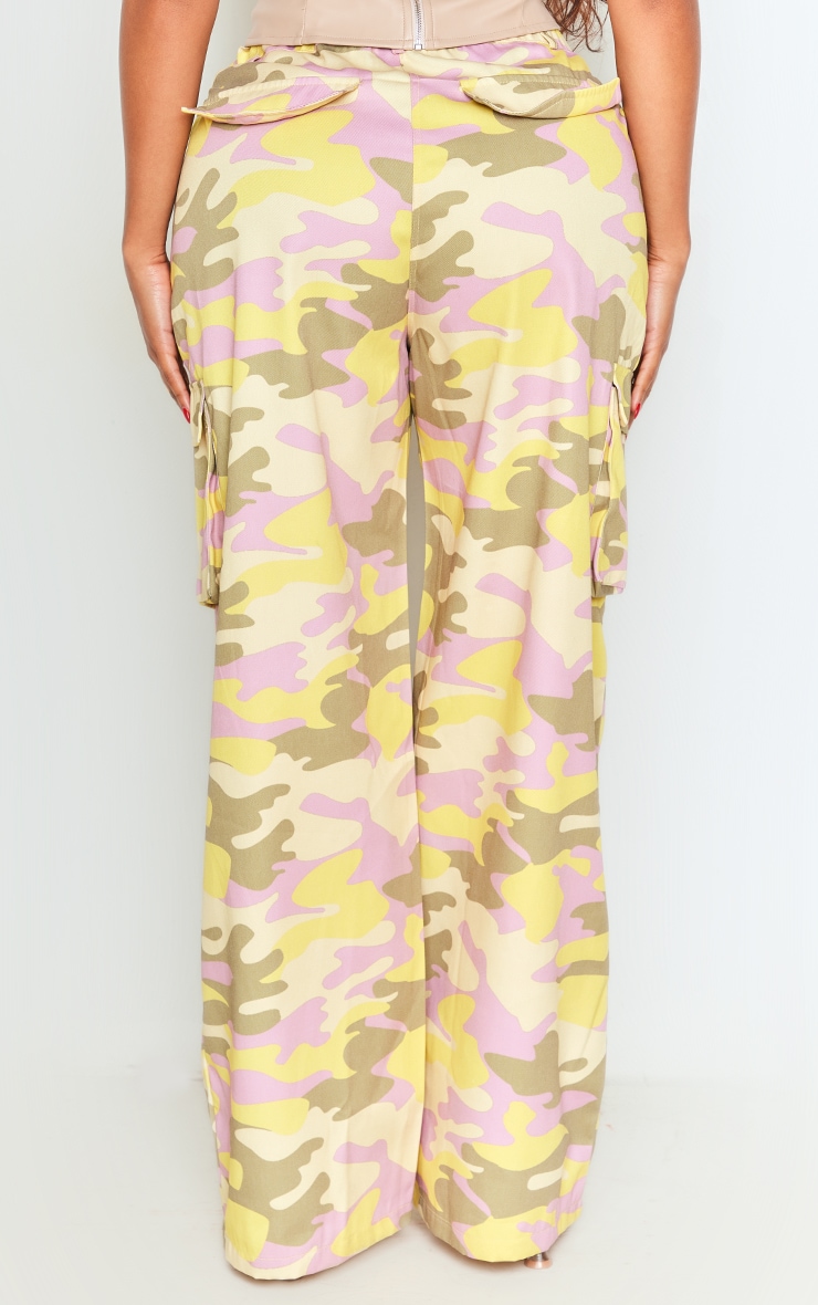 Shape Green Abstract Camo Print Pocket Detail Wide Leg Cargo Trousers image 3