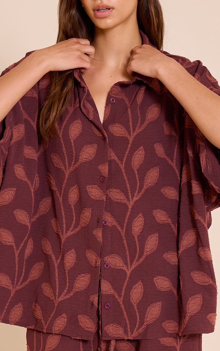 Plum Embroidered Floral Oversized Short Sleeve Shirt image 4