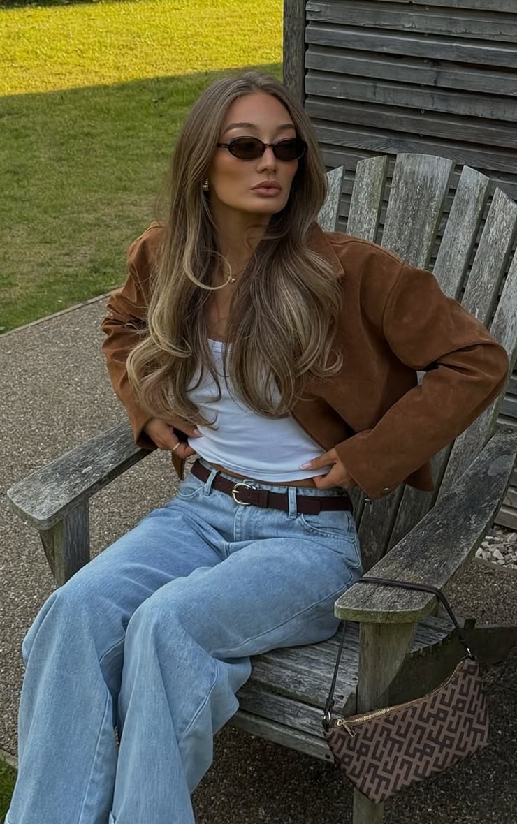 Tan Zip Up Faux Suede Jacket image 1