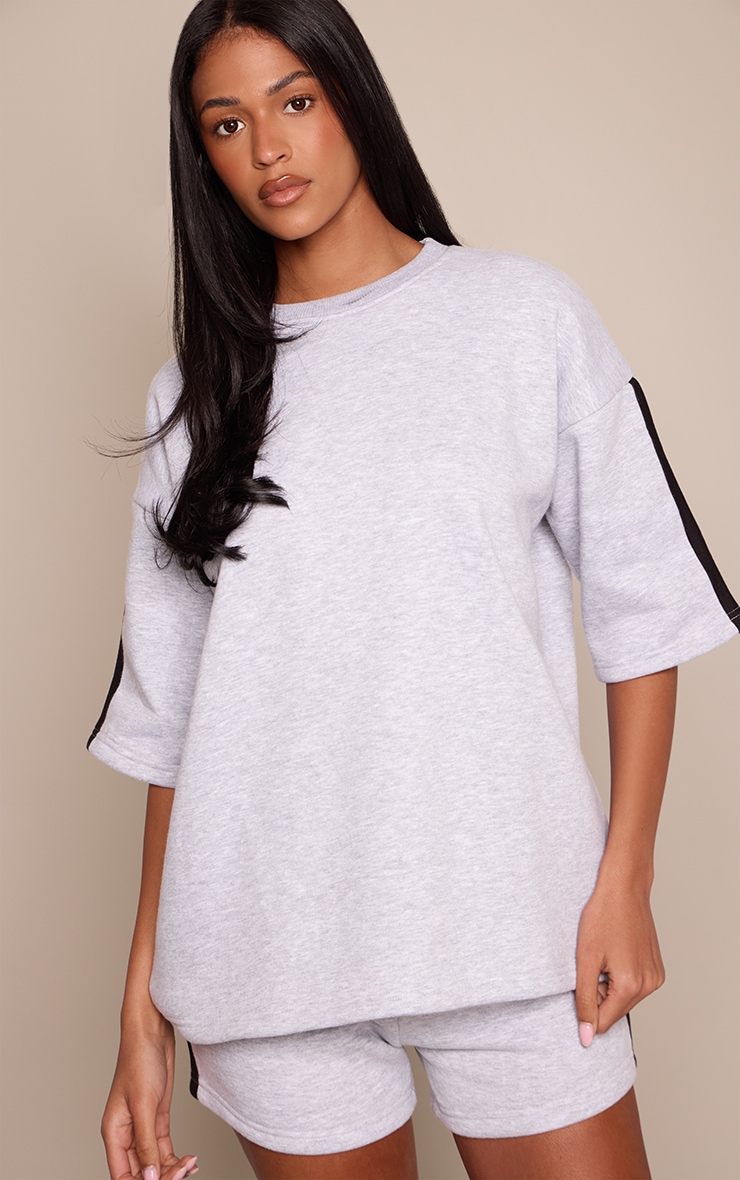 Tall Grey Side Stripe Sweat Tshirt