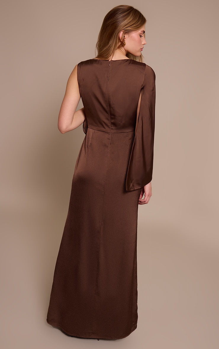Chocolate Asymmetric Cape Detail Boat Neck Maxi Dress image 2