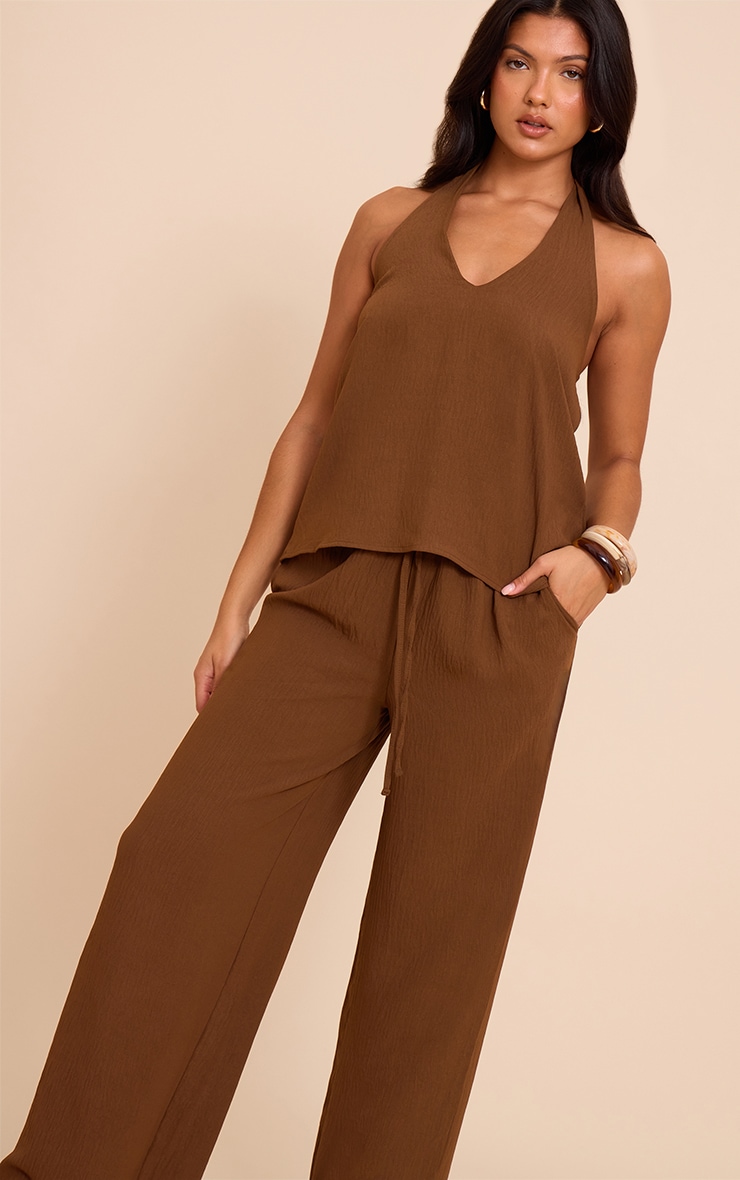 Chesnut Textured Woven Casual Wide Leg Pants image 2