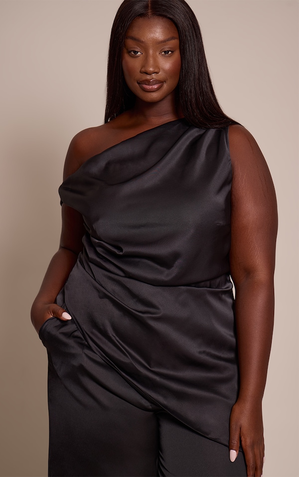 Plus Black Satin Knot Detail Top