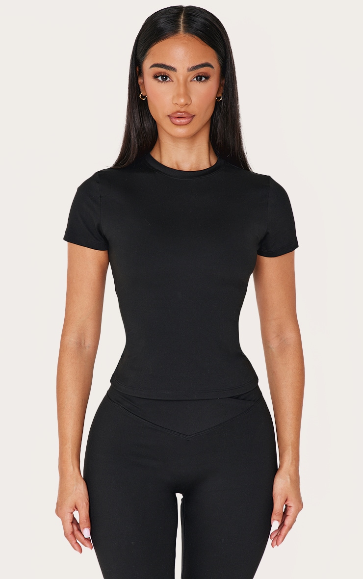 Petite Black Sculpt Longline Short Sleeve Gym Top image 1