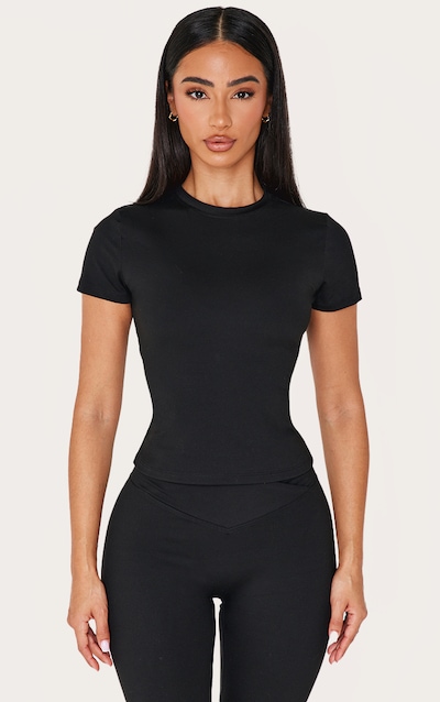 Petite Top de sport long en Sculpt noir à manches courtes
