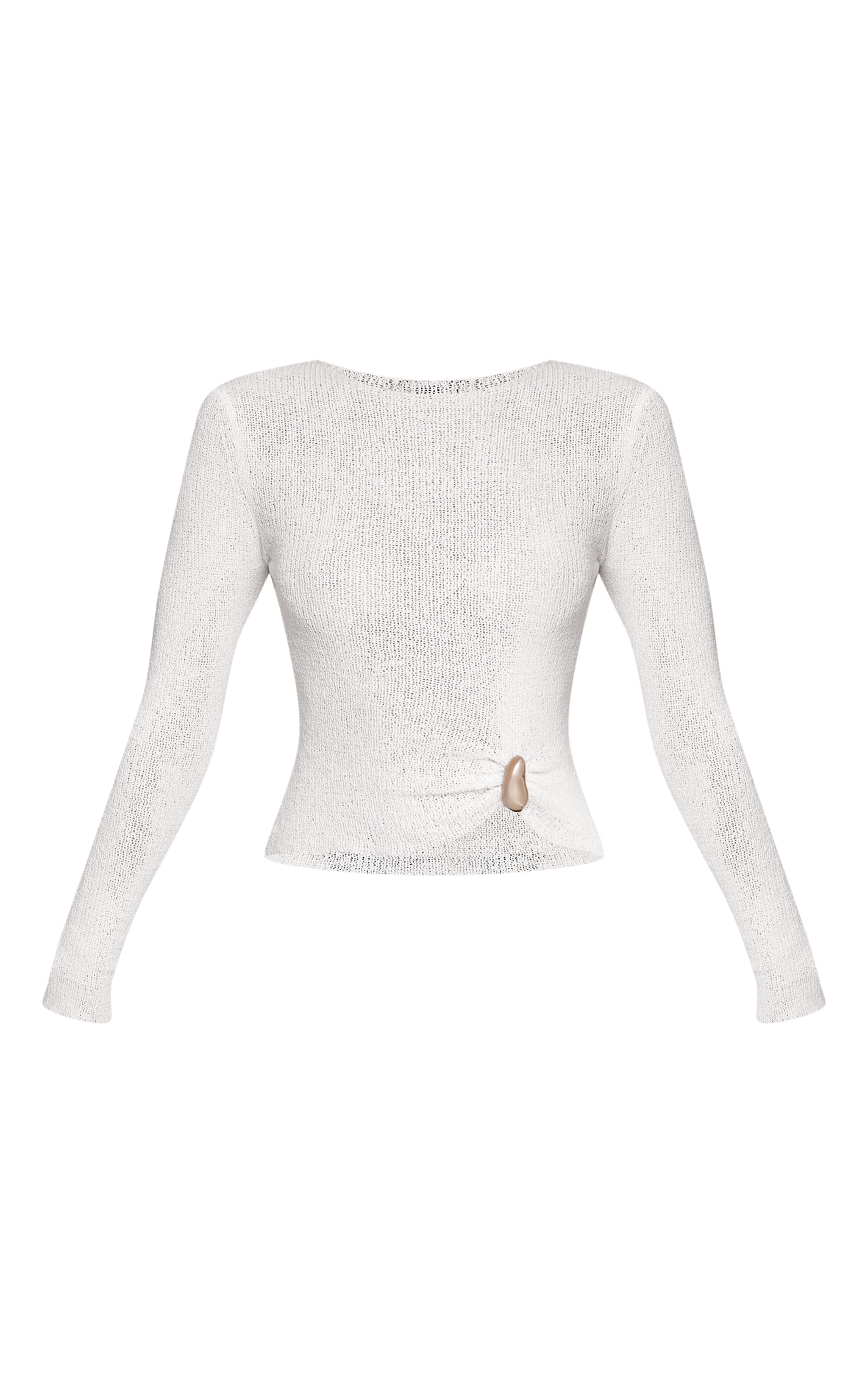 Cream Boatneck Long Sleeved Trim Detail Knitted Top  image 5