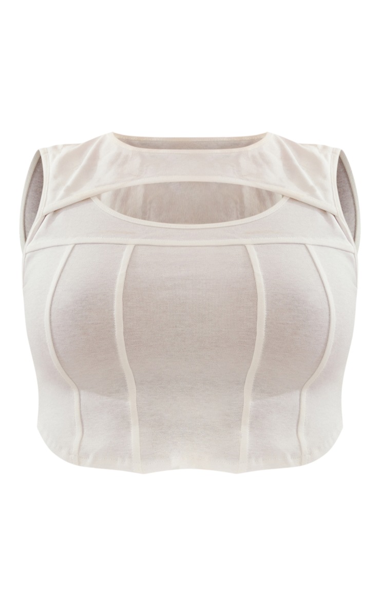 Off White Cotton Cut Out Seam Detail Crop Top image 5