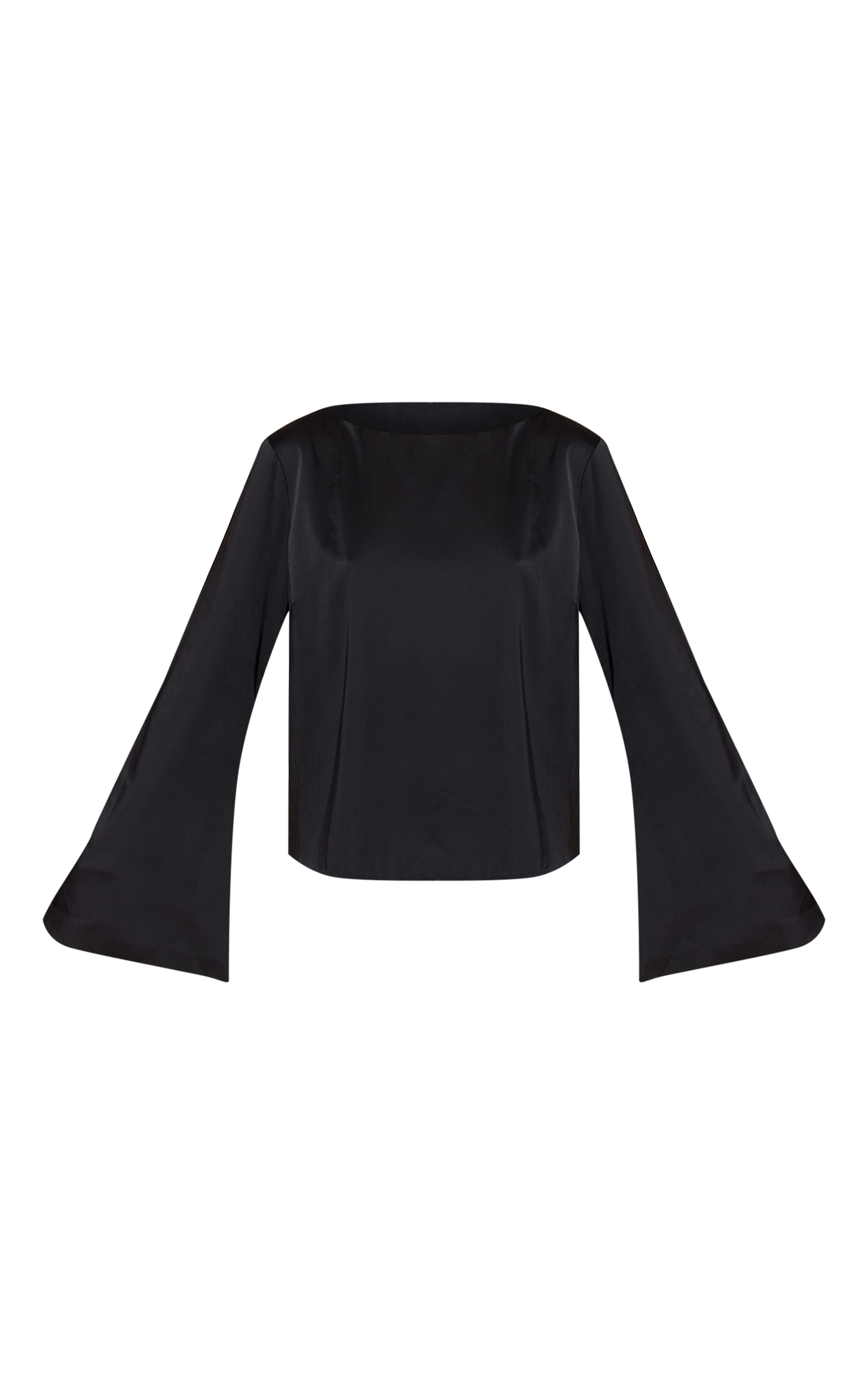 Black Satin Boat Neck Flare Sleeve Top image 5
