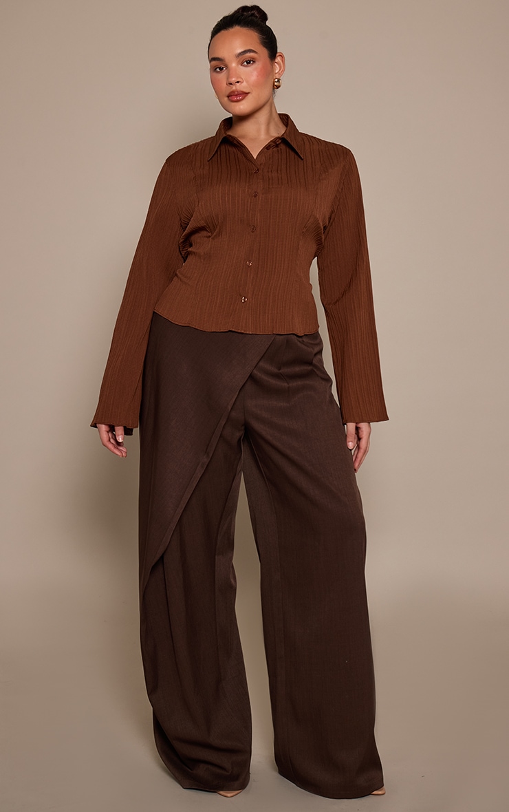 Plus Brown Woven Wrap Front Trousers