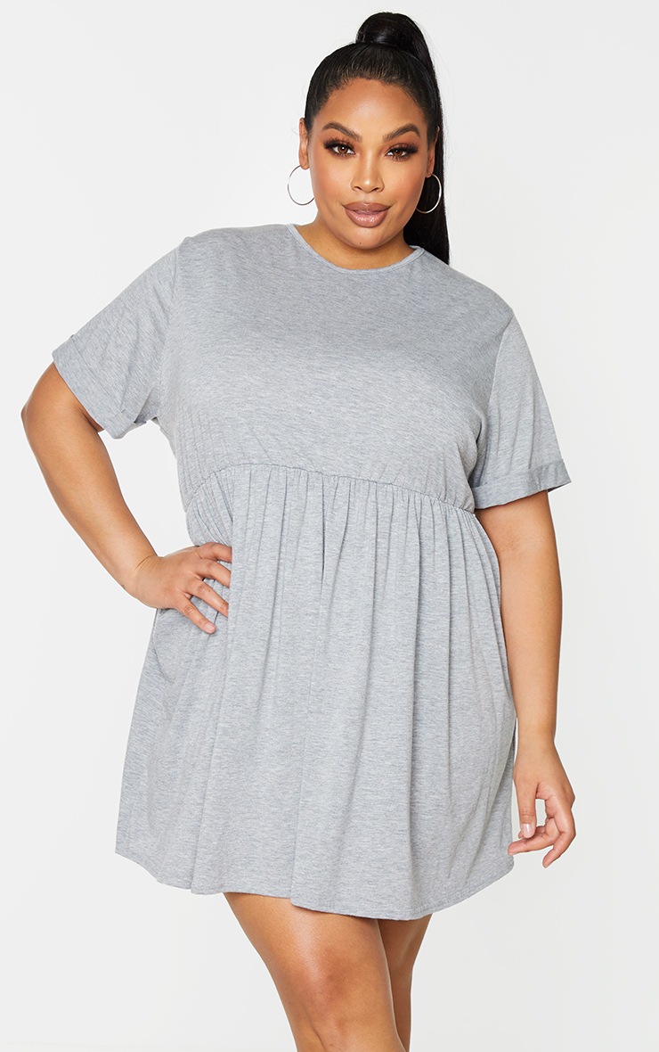 Plus Grey Marl Jersey Oversized Smock Dress