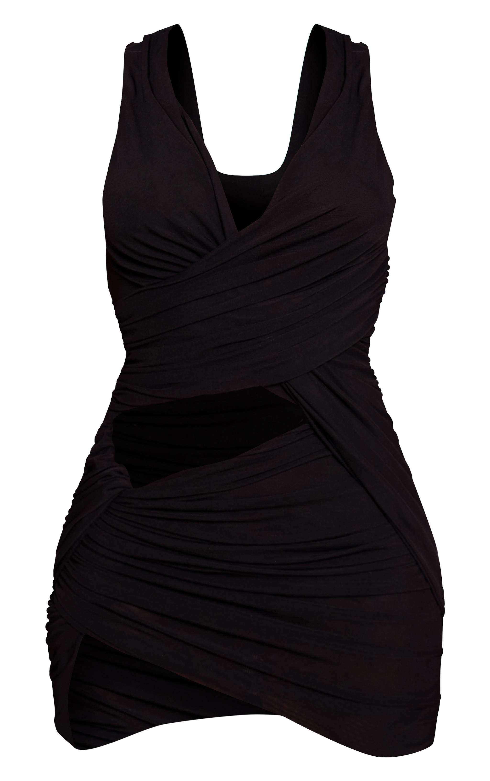 Black Double Layer Mesh Wrap Mini Dress image 5