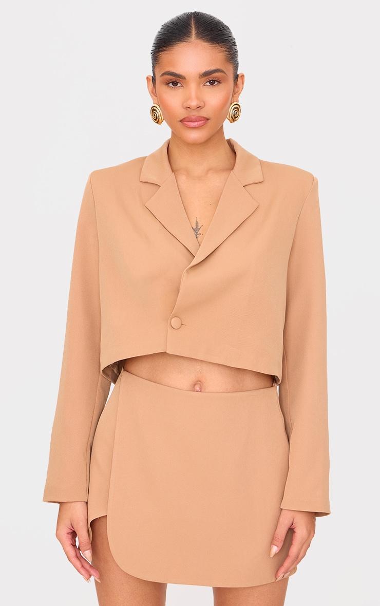 Taupe Tailored Woven Cropped Blazer image 1