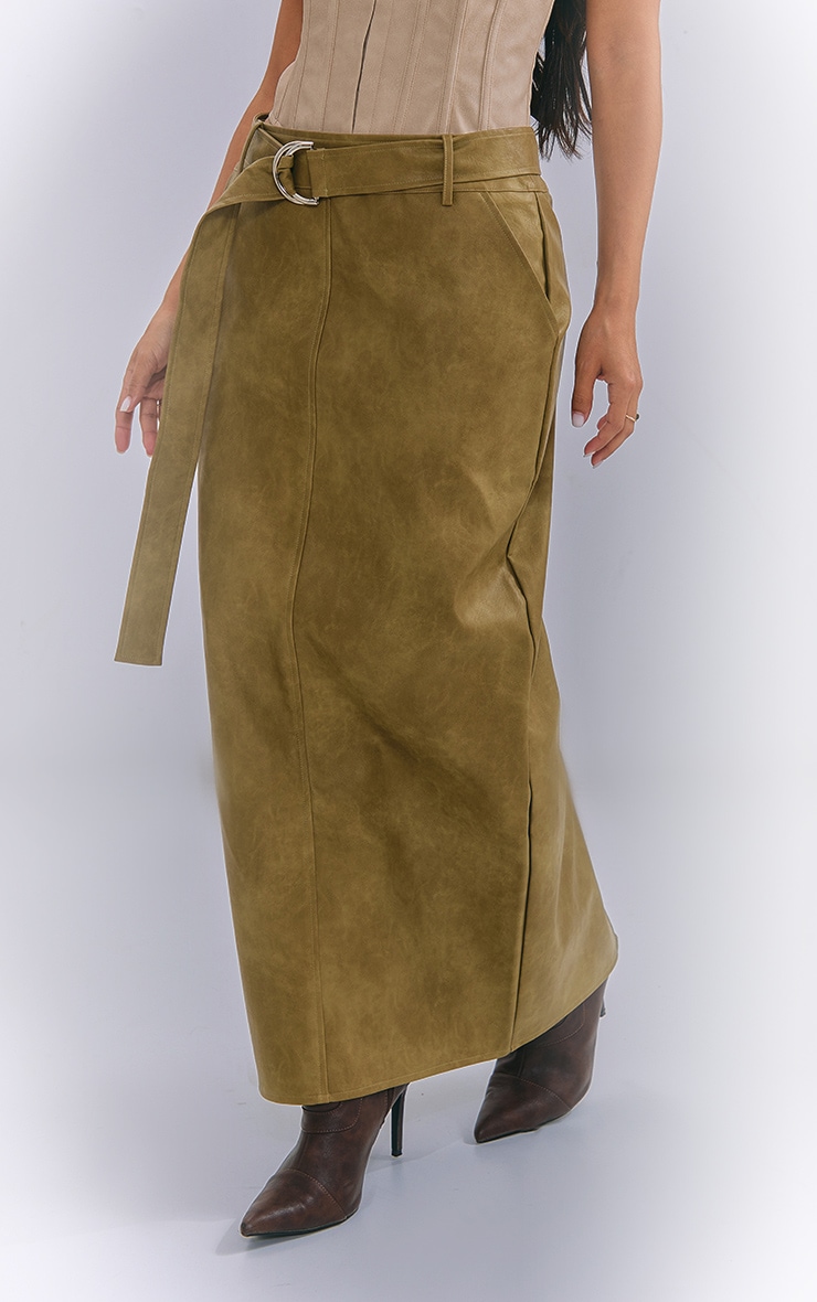 Long leather online skirt khaki pants