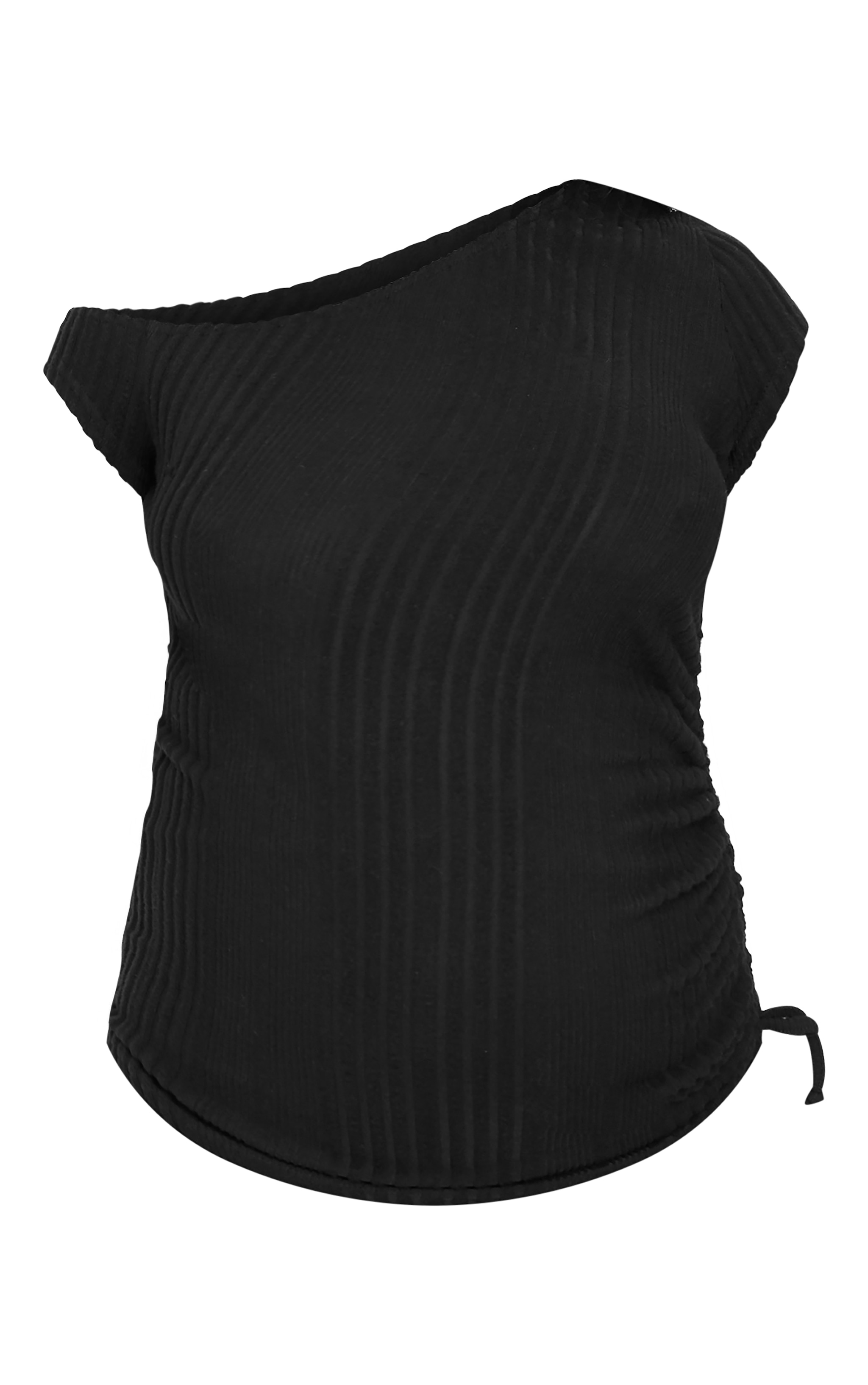 Maternity Black Rib Asymmetric Neck Ruched Side Top image 5