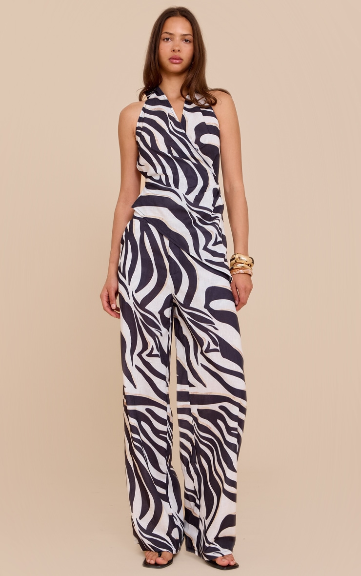 Black Zebra Printed Wide Leg Pants image 1
