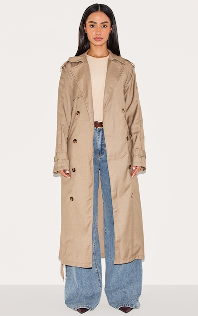 Petite Stone Tie Waist Trench Coat