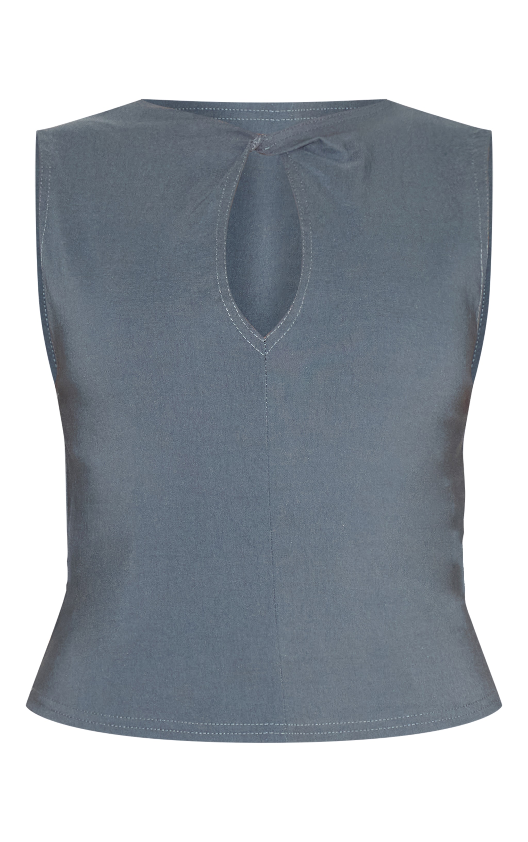 Shape Charcoal Stretch Woven Twist Neck Keyhole Top image 5