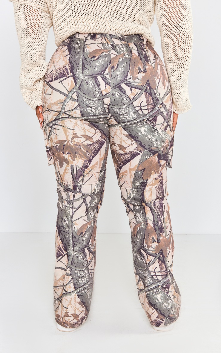 Plus Khaki Abstract Camo Pocket Front Cargo Straight Leg Pants image 3
