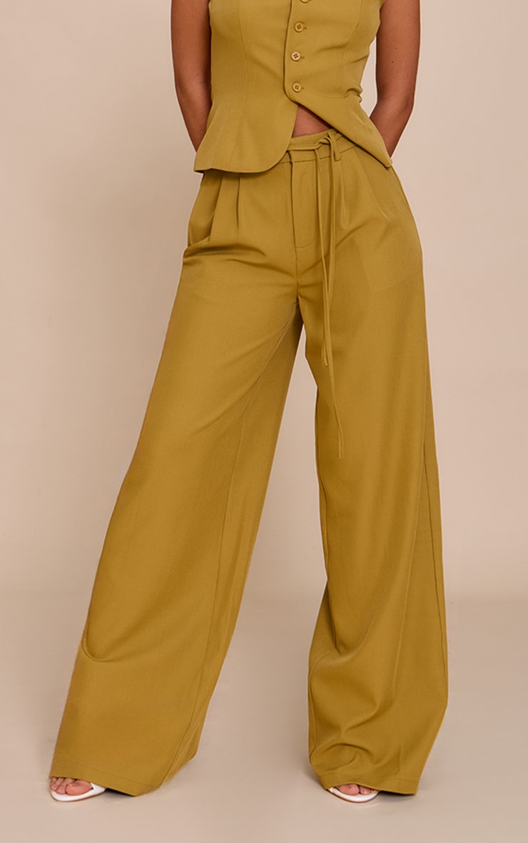 Deep Mustard Tailored Tie Detail Woven Wide Leg Pants image 2